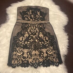 Express black lace and nude fishnet strapless dress size 0